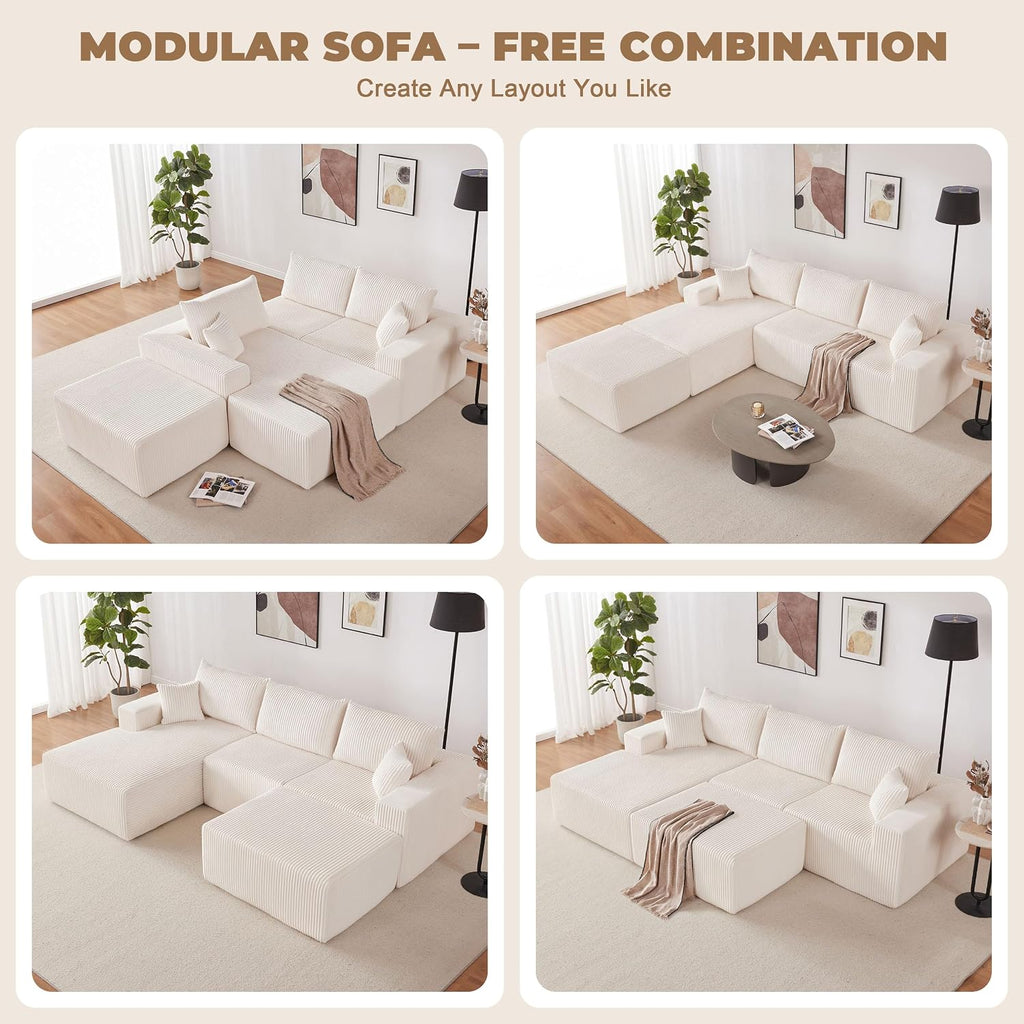 Weture 108' Modular Sectional Couches, Modern Modular U-Shape Sofa with Chaise, Cloud Sectional Couch with Deep Seat, Upholstered Boneless Sofa for Living Room (Corduroy, Beige)