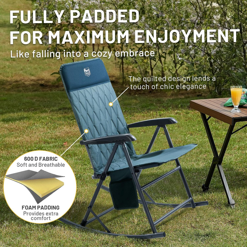 Timber Ridge 3-Level Adjustable Rocking Camping Chair, Ergonomic Padded High Back, Supports 300 LBS, Stable Anti-Tip Rocker, Hard Armrests for Easy Standing, Portable for Patio, Lawn & Tailgating