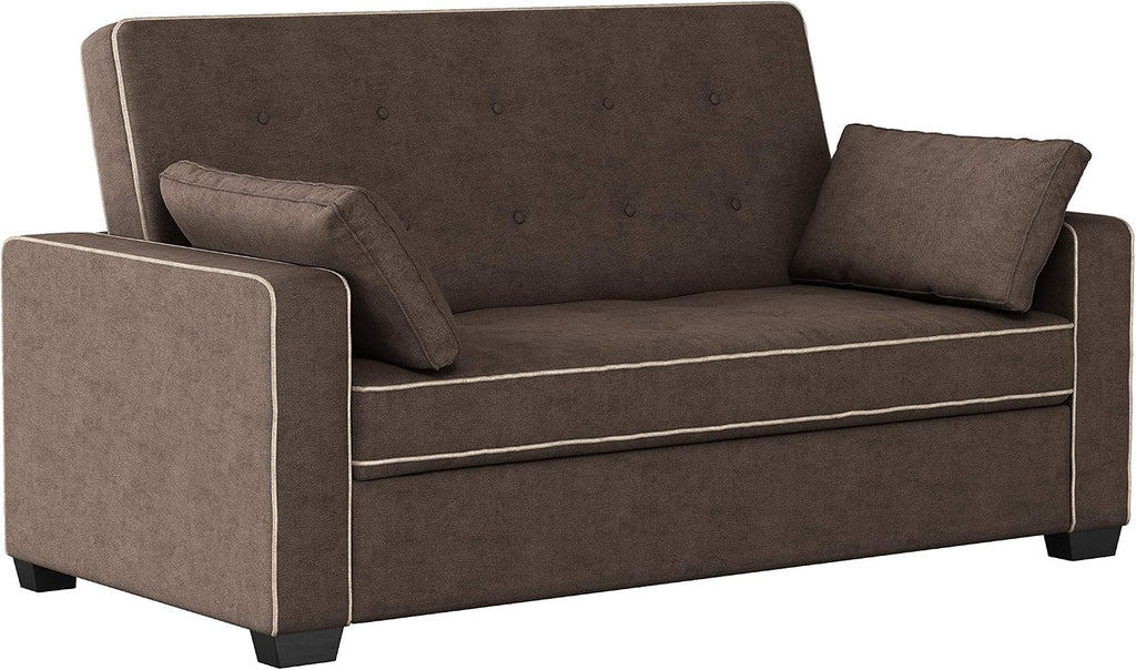 Serta Ainsley 72.6' Convertible Sleeper Sofa, Queen Size, Dreamcoil Comfort, Soft Woven Fabric, Java