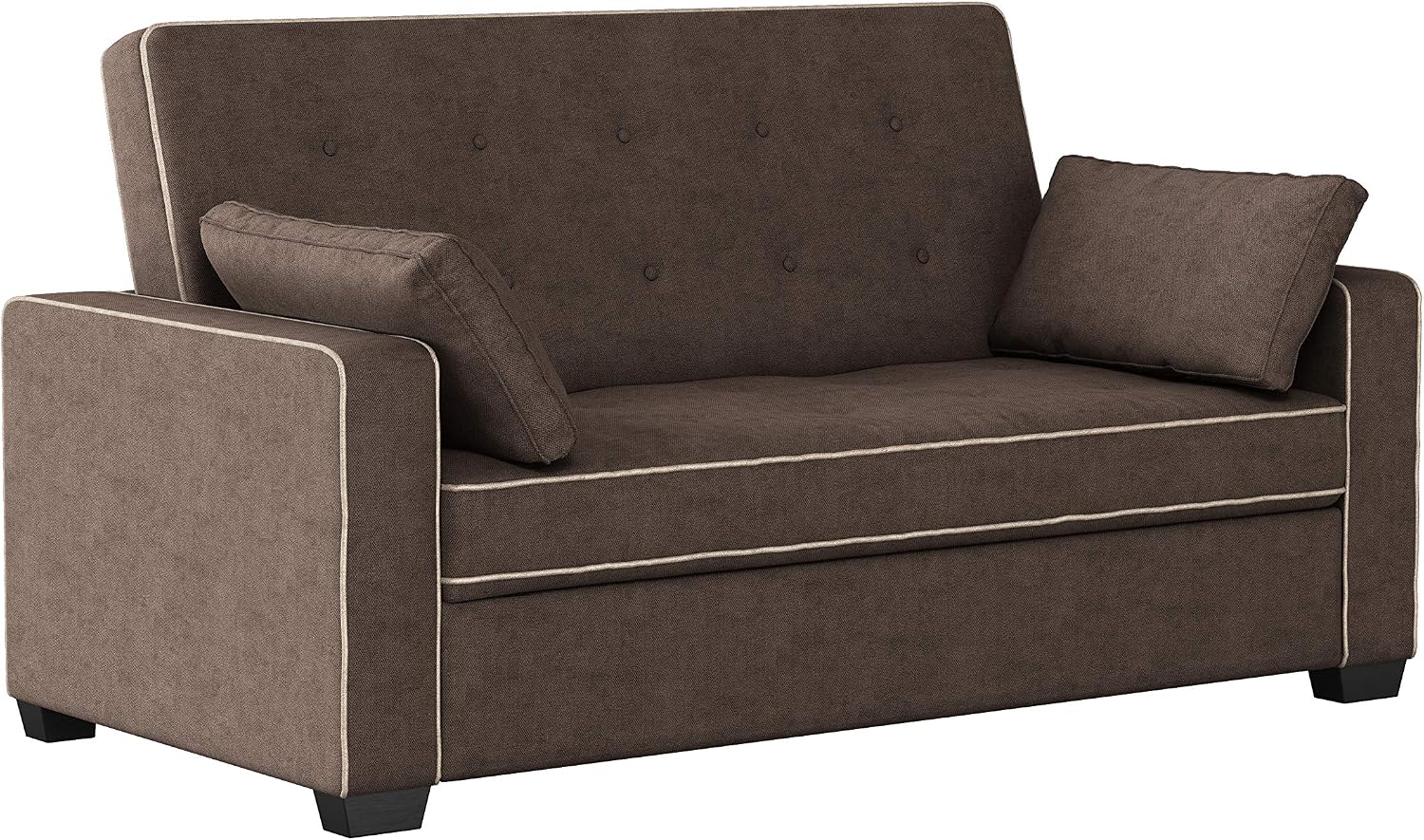 Serta Ainsley 72.6' Convertible Sleeper Sofa, Queen Size, Dreamcoil Comfort, Soft Woven Fabric, Java