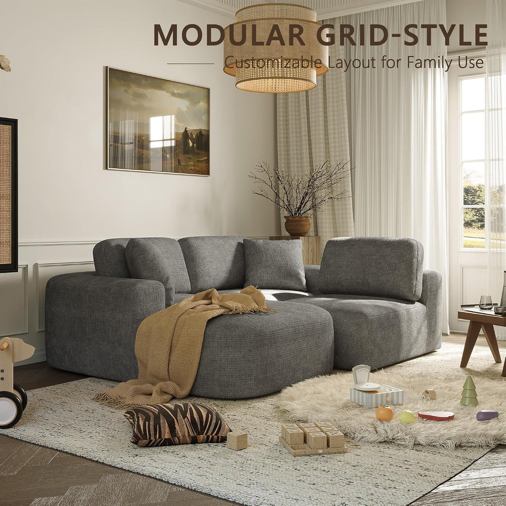 Dowinx 107'' Modular Sectional Sofa Couch with Chaise, No Assembly Required, Modern Bouclé-Inspired Upholstery, Convertible L-Shaped Design for Living Room – Charcoal Grey