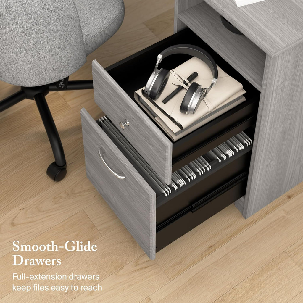 Bush Home Cabot 60W L Shaped Computer Desk with Storage in Modern Gray, 60-inch Corner Table with Drawers for Home Office Workspace