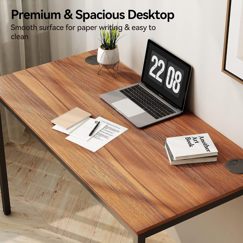 EUREKA ERGONOMIC 47 Inch Teak Home Office Computer Desk, Simple Modern Sturdy Work Study Writing PC Gaming Table for Large Space Adults Teens Kids Sewing Bedroom Kitchen Dinning Room, Black Metal Legs