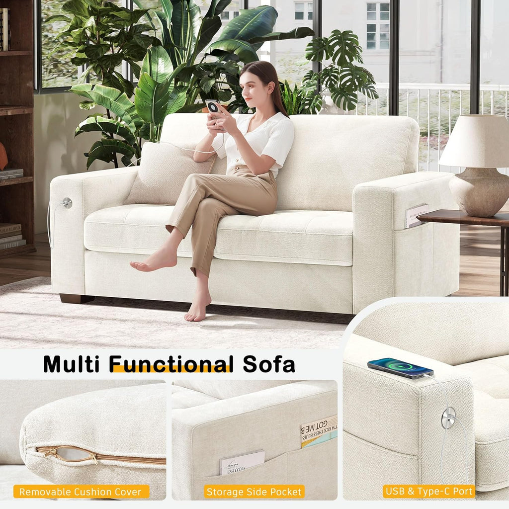 Hanherry 70' Loveseat Sofa for Living Room, Modern Comfy Couch with Medium Firm Seat Cushion, Removable Cover,Wide Armrest,USB/Type-C Port,Chenille Fabric Couches for Small Space,Apartment,Bedroom