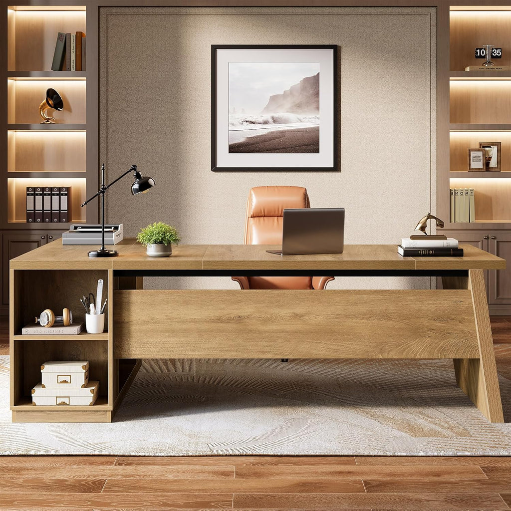 Tribesigns 78' L Shaped Desk with Drawers, Large Executive Office Desk with File Cabinet and Shelves, Modern Corner Computer Table Business Furniture for Home Office, Brown