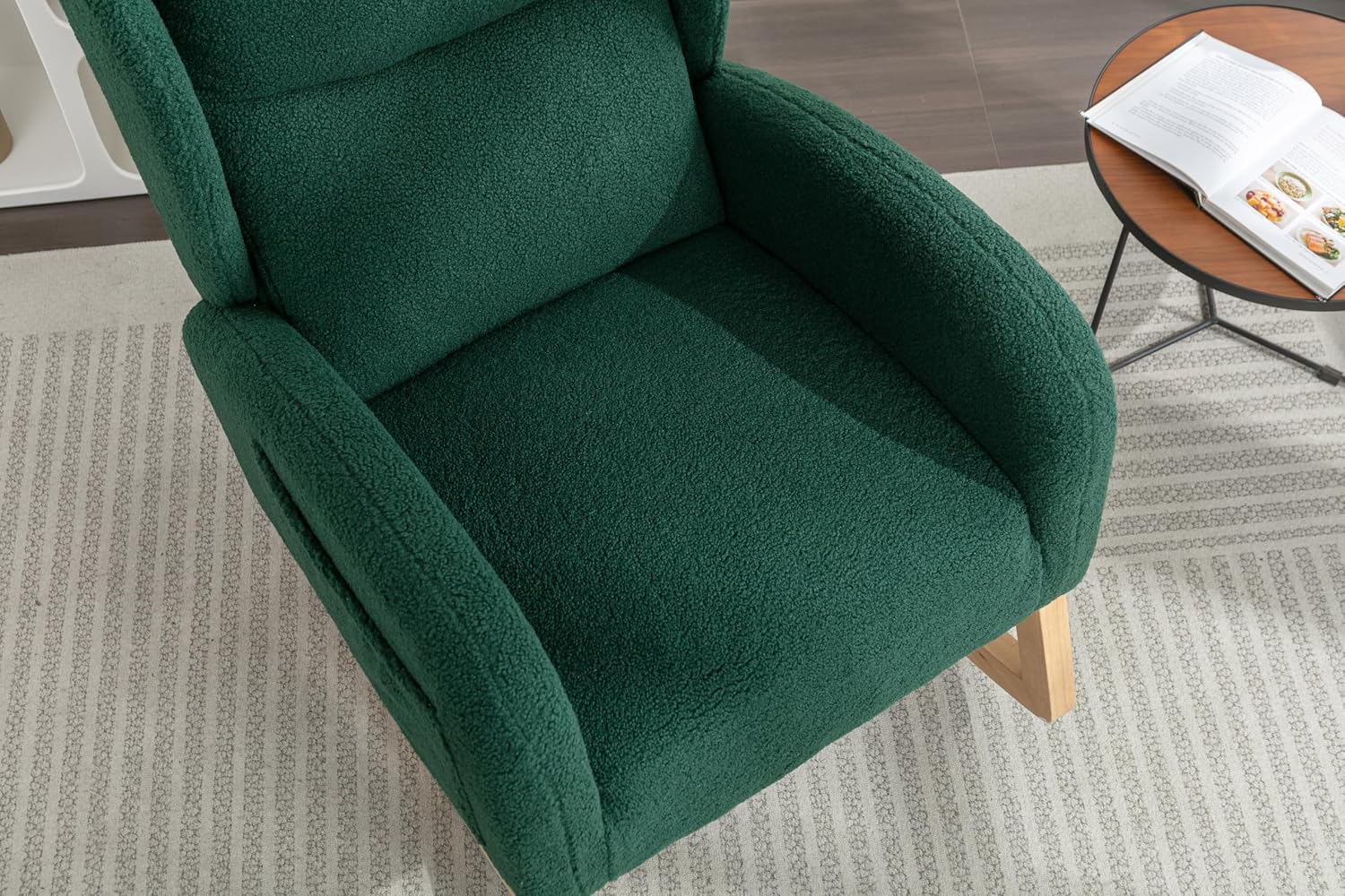 Nursery Glider Chair - Wingback Teddy Upholstered Rocking Chair with High Backrest, Ergonomic Rocker Chair for Breastfeeding & Baby Room, Modern Accent Armchair for Living Room & Bedroom, Green