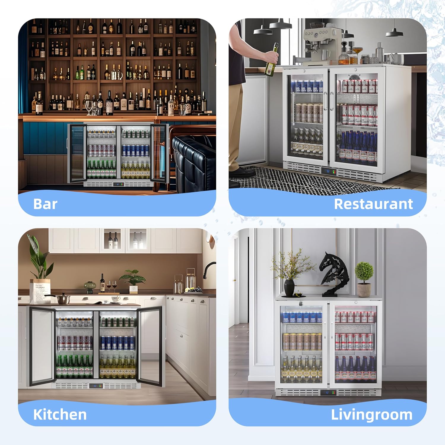 36 inch 7.4 cu.ft Back Bar Cooler Commercial Under Counter Beverage Refrigerator with 2 Glass Doors & LED Lighting, Stainless Steel Bottle Cooler for Home Bar Restaurant, Sliver, 115V, ETL Approved