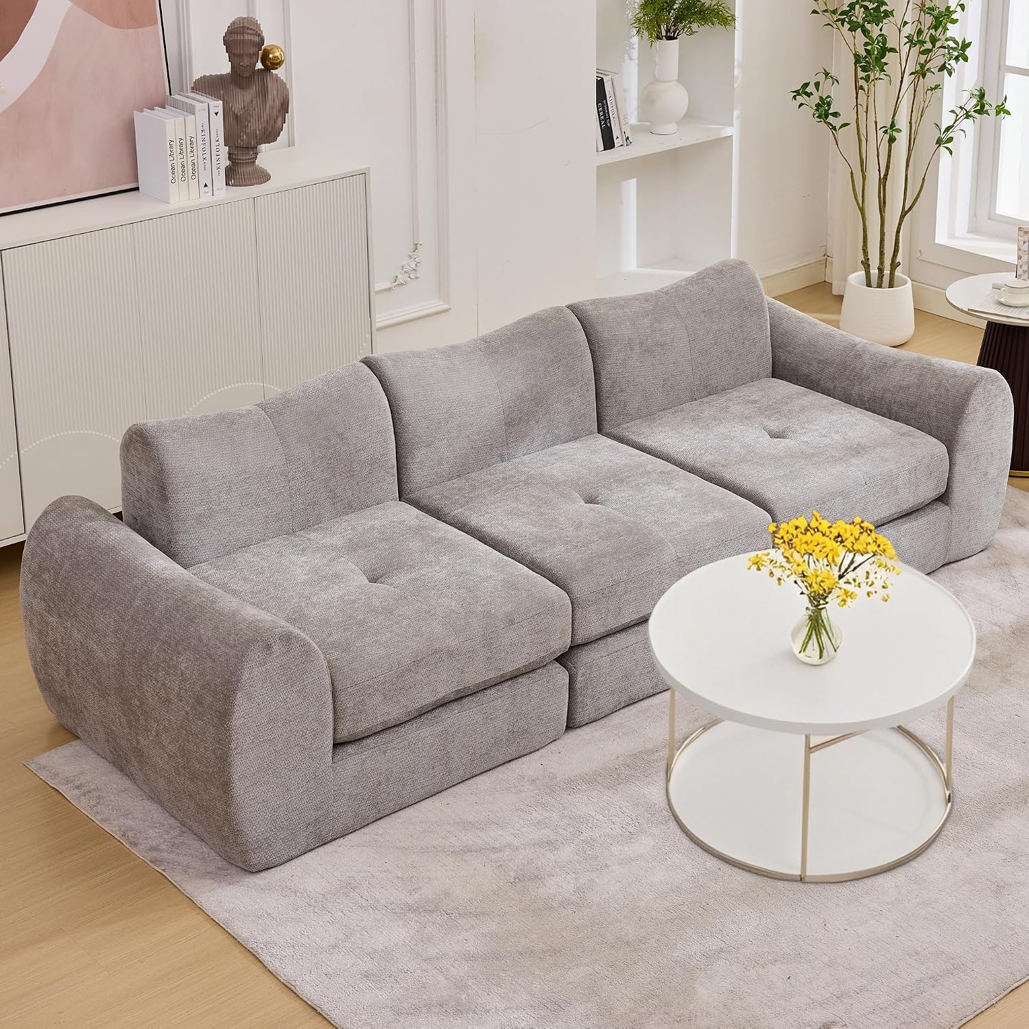 MAXMAXX 102' Cloud Sofa, 4-in-1 Folding Sofa Bed, Floor-Standing Boneless Couch, Futon Sofa Bed for Living Room, Bedroom and Entertainment Room(Gray)