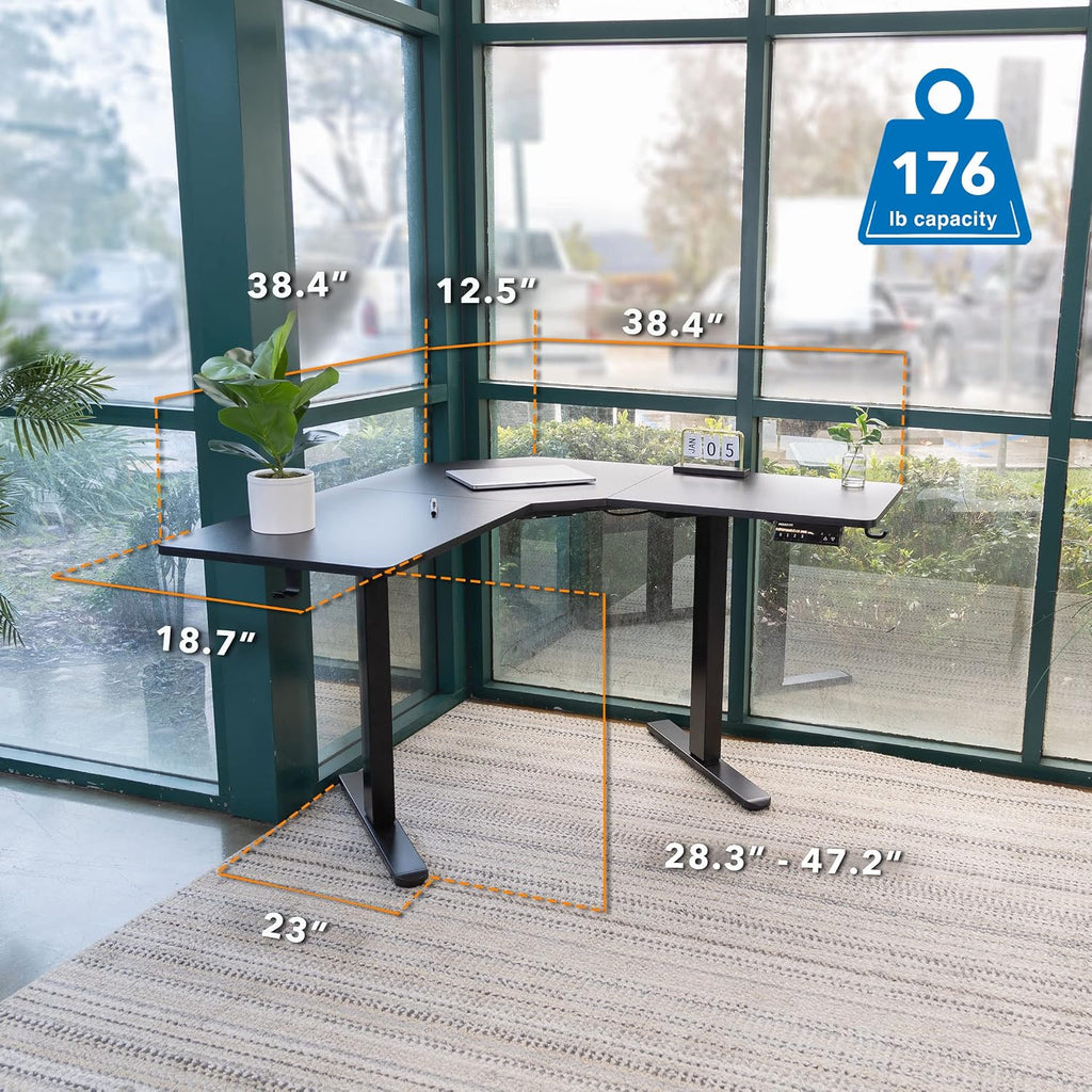 Mount-It! Electric L-Shaped Standing Desk, Dual Motor Height Adjustable Corner Sit-Stand Workstation for Small Spaces, Digital LED Control Panel with 3 Memory Presets, 176 lb Capacity, Black