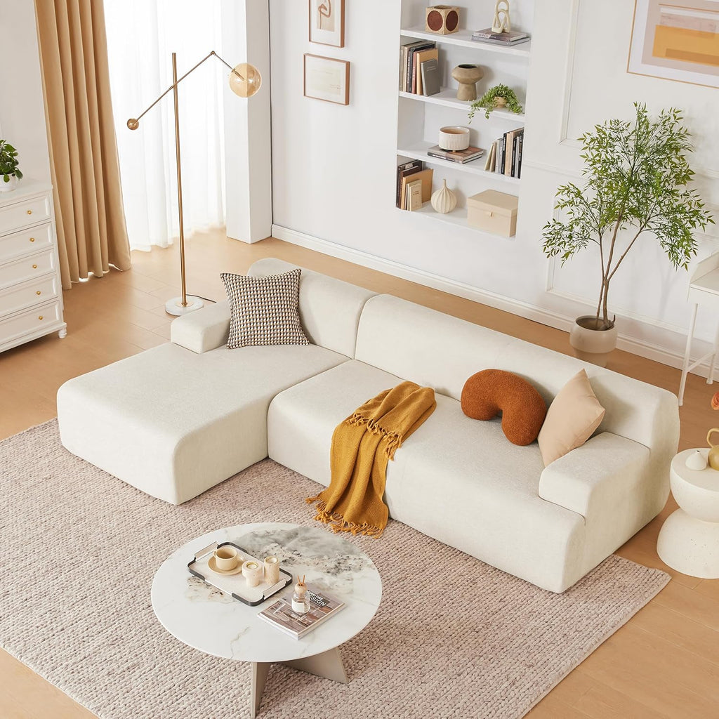 Weture 107' Modular Sectional Cloud Couch, Boneless couches Sponge sectionals for Living Room, High Density Sponges Sofa, Modular L-Shape with Chaise, Beige