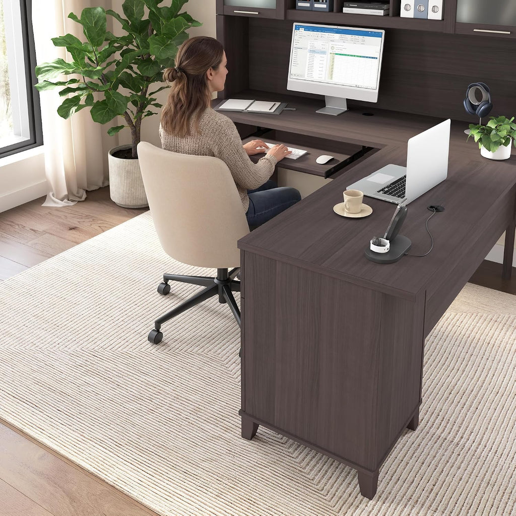 Bush Home 72-Inch L-Shaped Desk with Hutch, Corner Computer Office Desk with File and Box Drawers, Shelves and Storage Cabinet, Home Office Workstation, Somerset Collection, Storm Gray