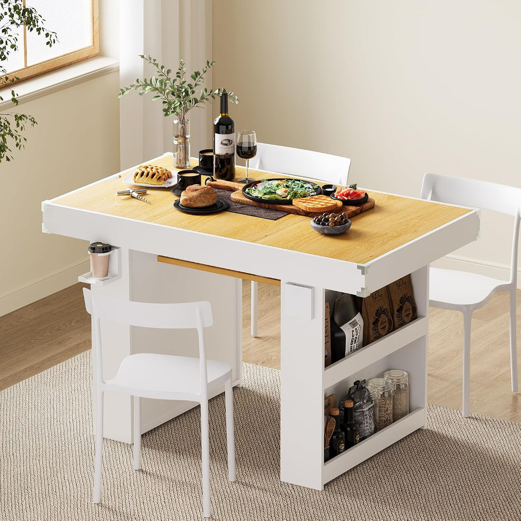 Gaming & Dining Table with Removable Top & PU Leather Mat, Board Game Table for 4-6 Players, Side Storage Shelves & Cup Holders, Corner Protectors, for Card Games, DND, Poker & Building Blocks