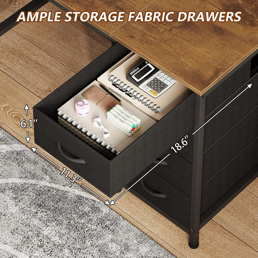 TVU 2 Person Desk with 8 Drawers, Large Home Office Computer Desk with Power Outlets, 78 Inch Long Double Desks for Two People, Rustic Brown