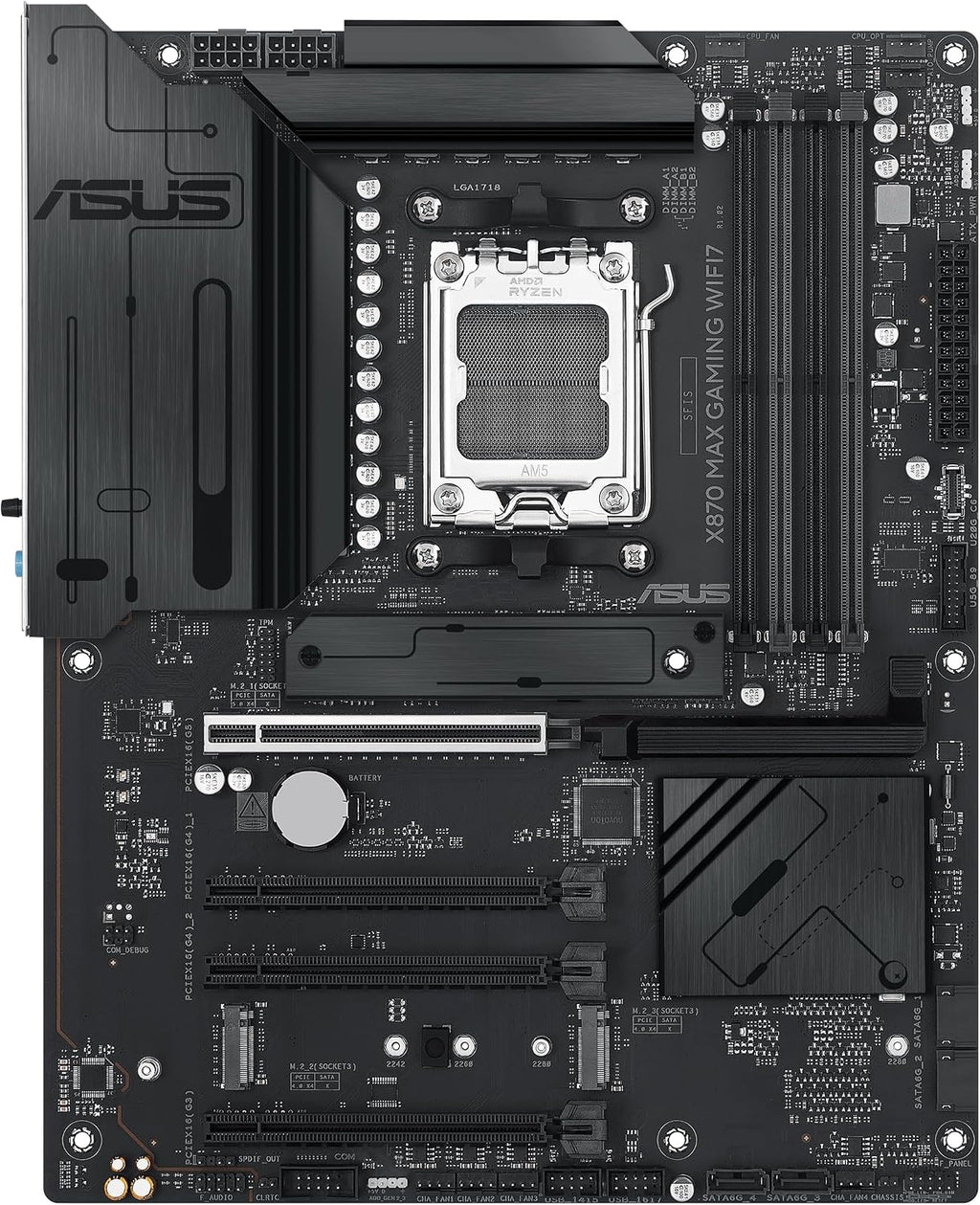 ASUS X870 MAX Gaming WIFI7 AMD AM5 ATX Motherboard, 12+2+1 80A DrMOS, DDR5, PCIe 5.0 x16 Q-Release, 3X M.2, Wi-Fi 7 Q-Antenna, 2.5Gb LAN, USB4® Type-C®, USB-C® 20Gbps, BIOS Flashback™, Aura Sync