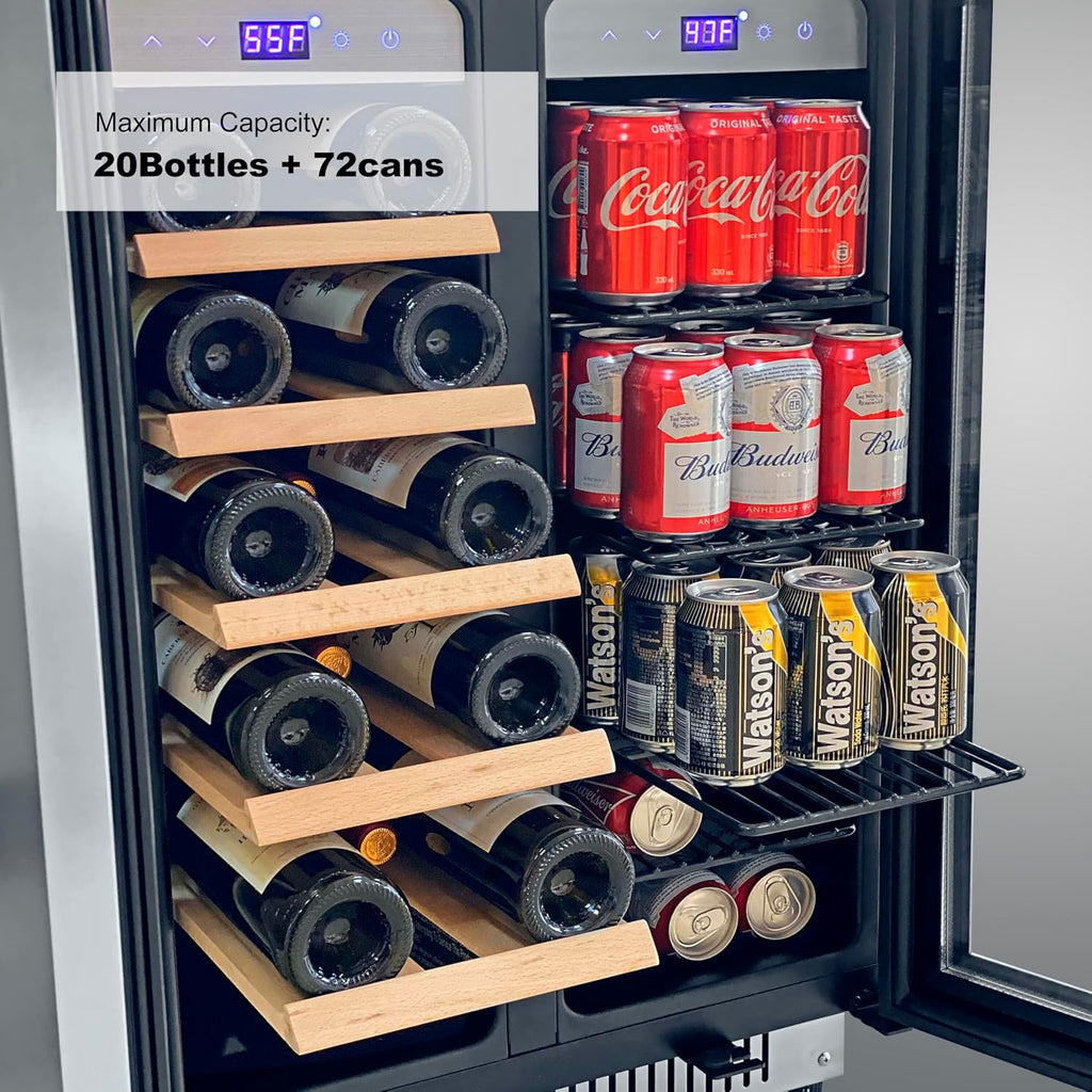 Cobalance 24 Inch Dual Zone Wine and Beverage Refrigerator-72 Cans and 20 Bottles Cooler, & Single Bottle Wine Chiller,Built-in or Freestanding Fridge for Beer, Soda, Drinks, Home,