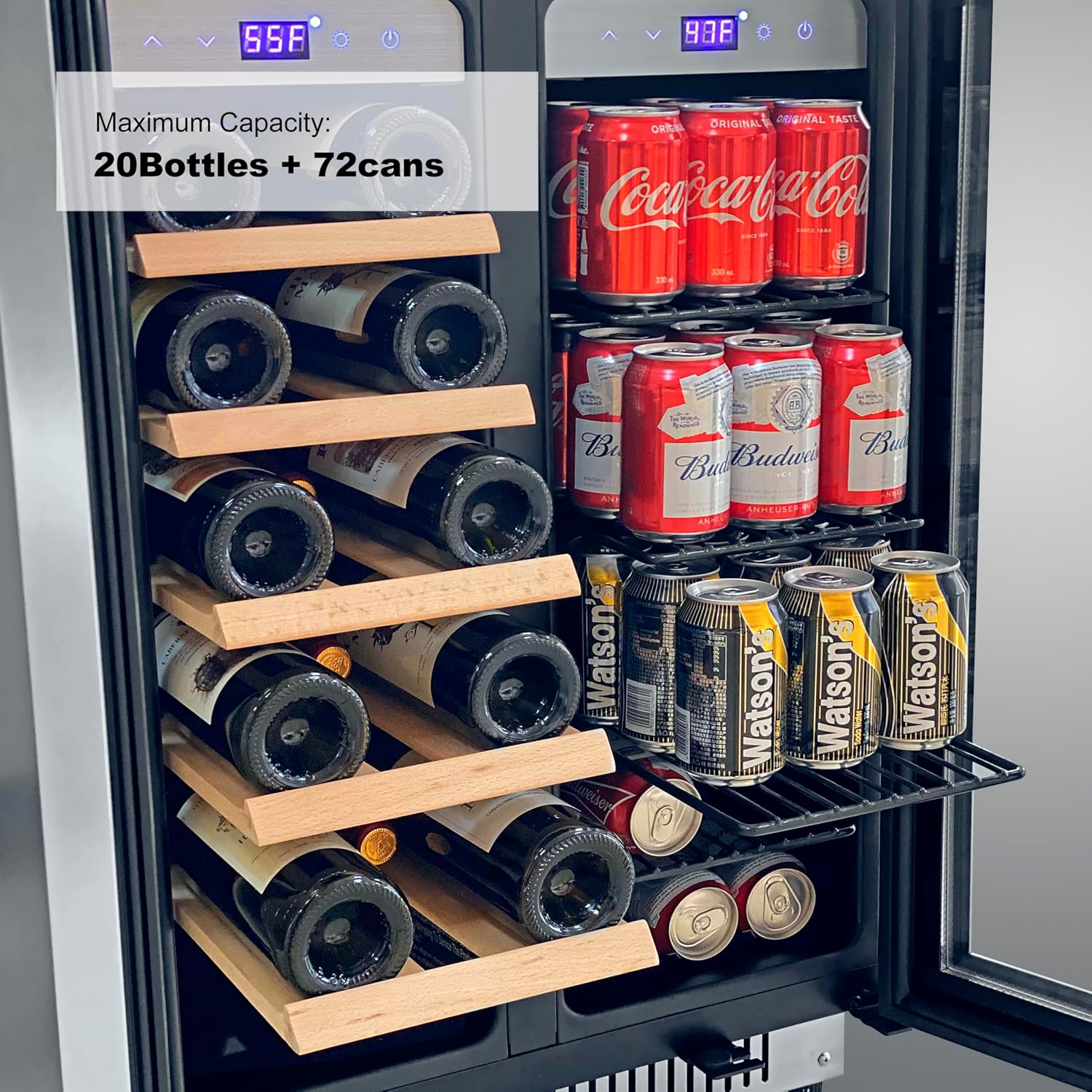 Cobalance 24 Inch Dual Zone Wine and Beverage Refrigerator-72 Cans and 20 Bottles Cooler, & Single Bottle Wine Chiller,Built-in or Freestanding Fridge for Beer, Soda, Drinks, Home,