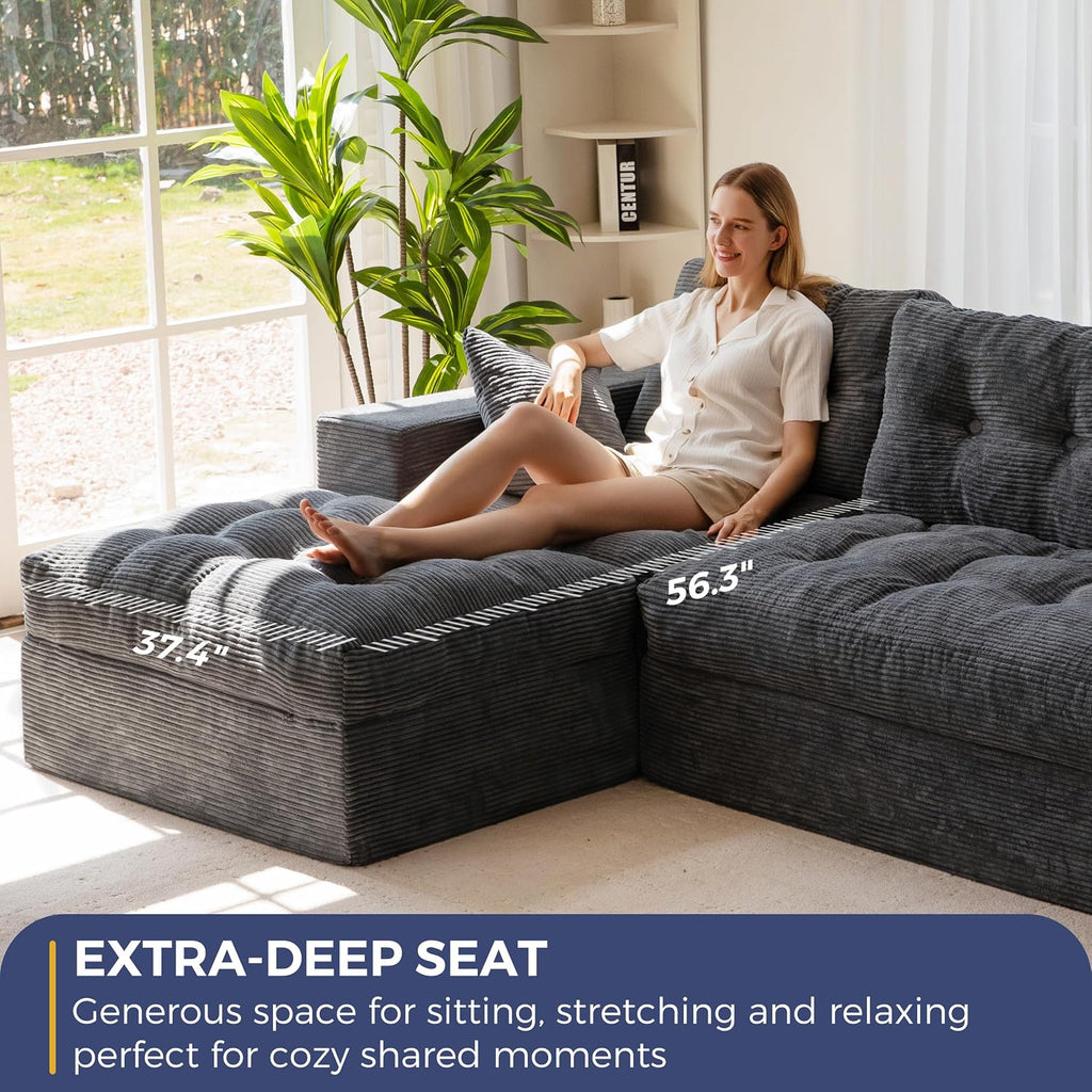 MAXYOYO Modular Sectional Sofa with Ottoman and Loveseat, Cloud Boneless Couch with Layered Cushion, Flexible Module Combination Sofa for Living Room, No Assembly Required,Dark Grey