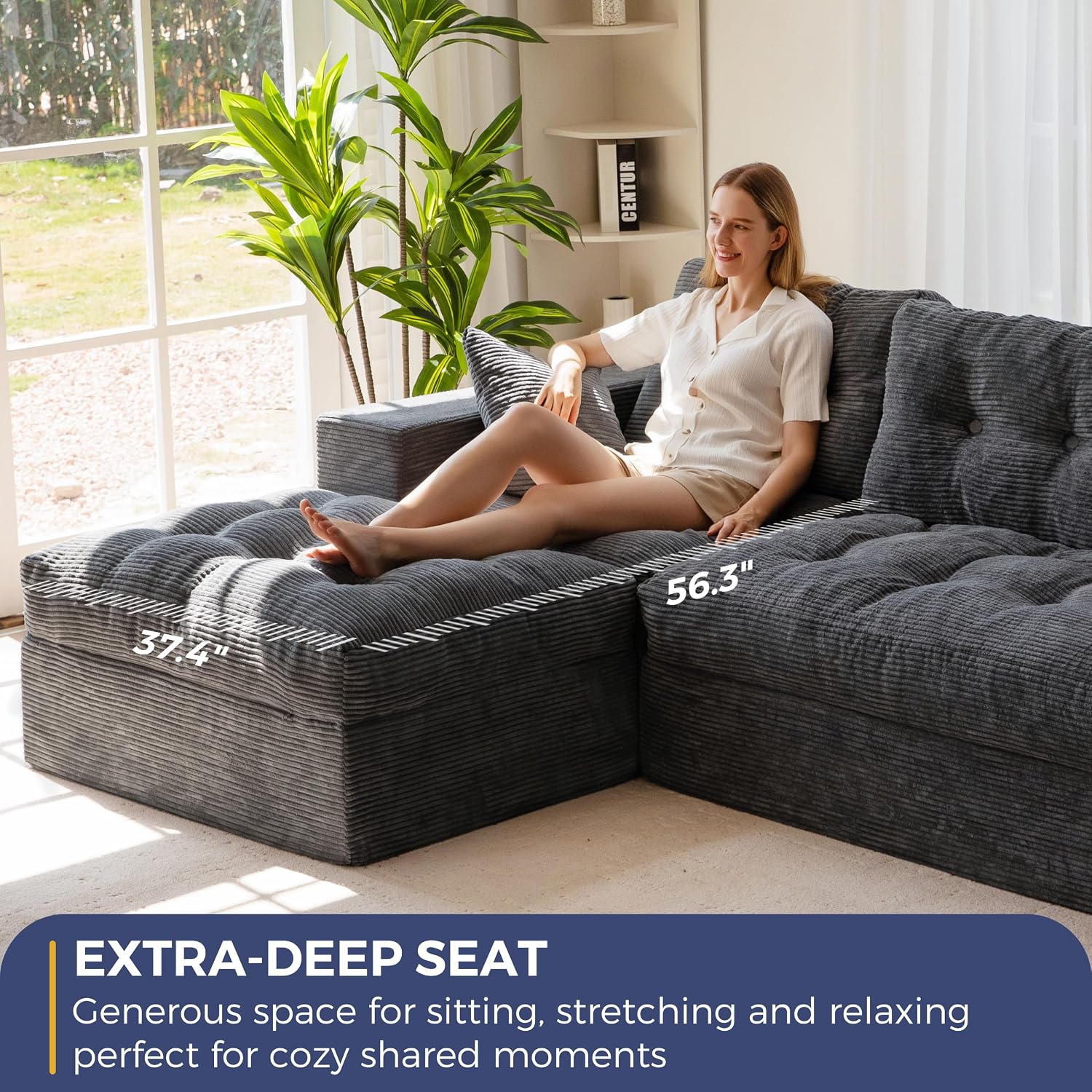MAXYOYO Modular Sectional Sofa with Ottoman and Loveseat, Cloud Boneless Couch with Layered Cushion, Flexible Module Combination Sofa for Living Room, No Assembly Required,Dark Grey