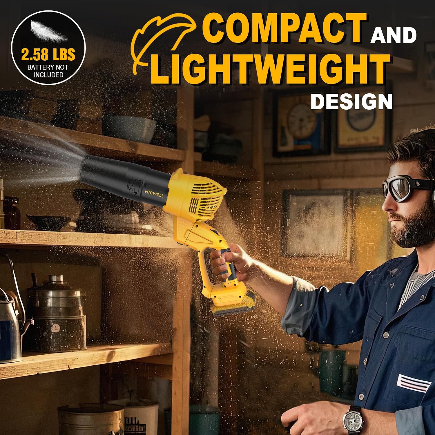 MICWELL 2-in-1 Cordless Power Tool Combo Kit: 4-Speed Brushless Impact Driver with LED Work Light & 5-Speed Variable Leaf Blower with 2 Handle Rotation Angles, Compatible with 20V Max Battery