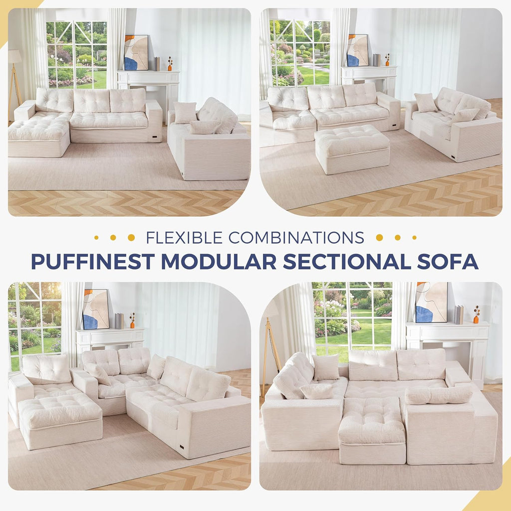 MAXYOYO Modular Sectional Sofa with Ottoman and Loveseat, Cloud Boneless Couch with Layered Cushion, Flexible Module Combination Sofa for Living Room, No Assembly Required,Beige
