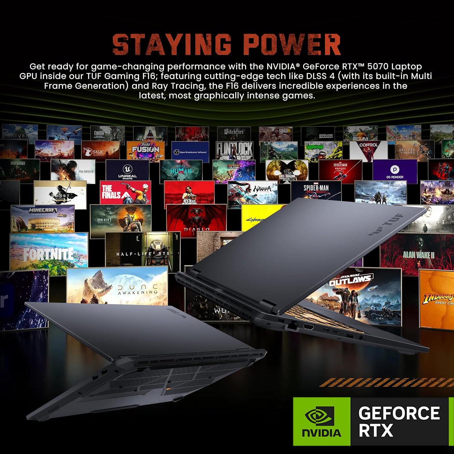 ASUS TUF F16 16' WUXGA 165Hz Gaming Laptop, Intel i7-14650HX, NVIDIA GeForce RTX 5070 8GB, 32GB DDR5, 2TB SSD, RGB Backlit Keyboard, 1080p IR Camera, Wi-Fi 6E, Win 11, Gray, 1TB Docking Station Set