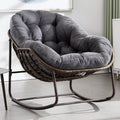 HOMEFUN Outdoor Patio Rocking Chairs, Oversized Papasan Rock Chair Indoor with Striped Velvet Padded Cushion - Rocker Egg Seat for Front Porch, Garden, Patio, Backyard Grey