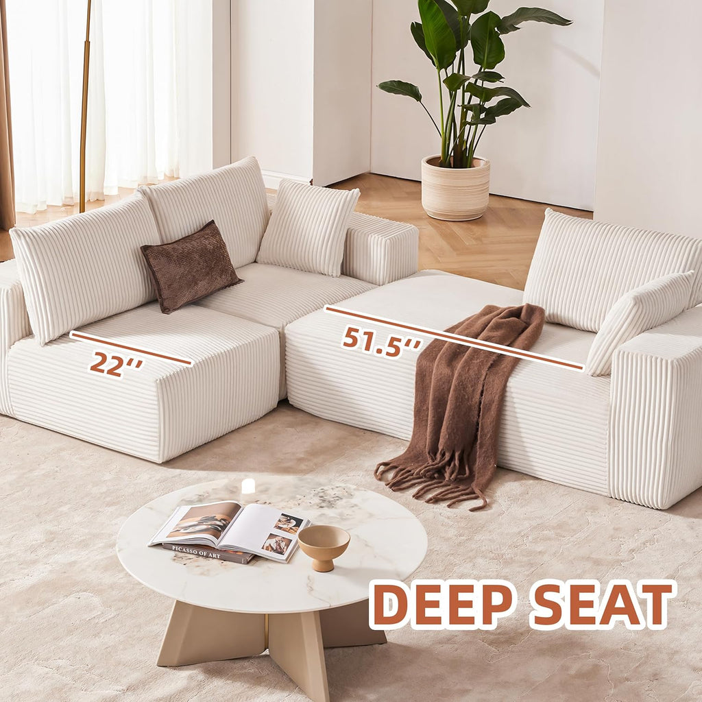 108' Modular Sectional Sofa, Cloud Sectional Couch with Deep Seat, Modern Modular L-Shape Sofa Couch with Chaise,Upholstered Boneless Couches for Living Room Bedroom (Beige, Left Facing Chaise)