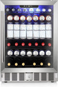 Antarctic Star 5.1 Cu.Ft Beverage Refrigerator,166 Can Wine Cooler,Low Noise,Transparent Glass Door, Efficient Cooling System with Safety Lock, for Home, Bar, Office, 24 Inch, Stainless Steel Silver
