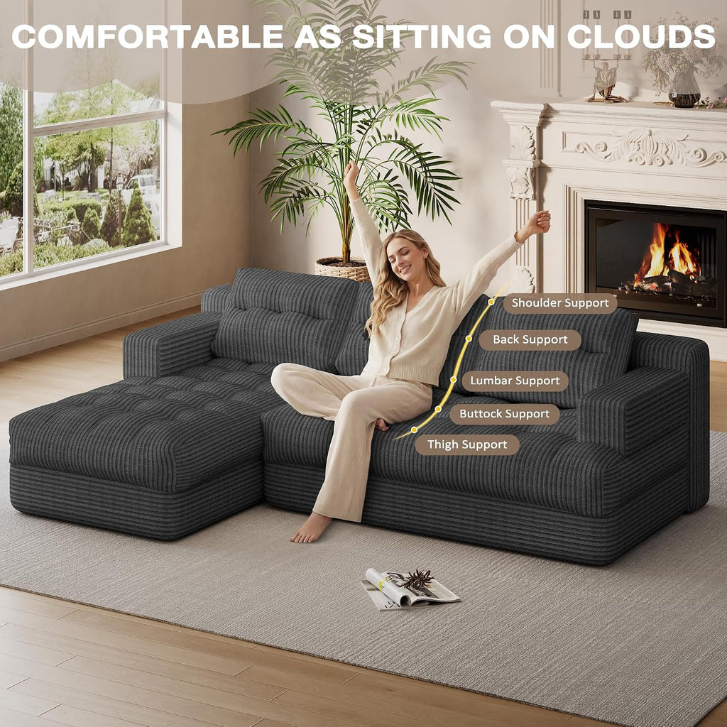 Boneless Couch, 2026 New Boneless Sectional Couch with Deep Seat & Chaise for Small Spaces, Upholstered Cloud Couch Sectional Boneless Couches for Living Room, No Assembly, Left Facing Chaise, Grey