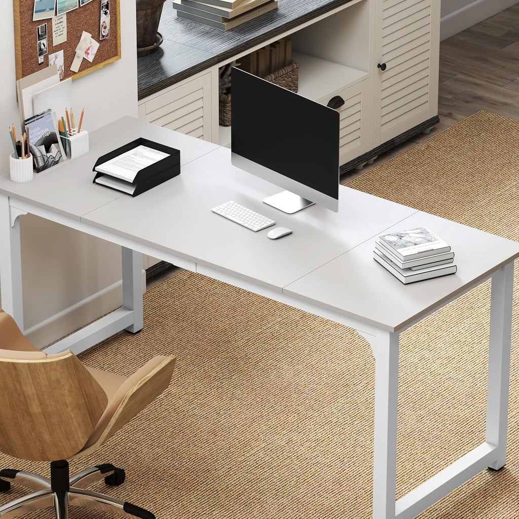 NSdirect Large Office Desk for Home Office, Large 63' Computer Desk Table, Wide Writing Study Desk for 2 Person, Metal Sturdy Frame Thicker Steel Legs,Warm White