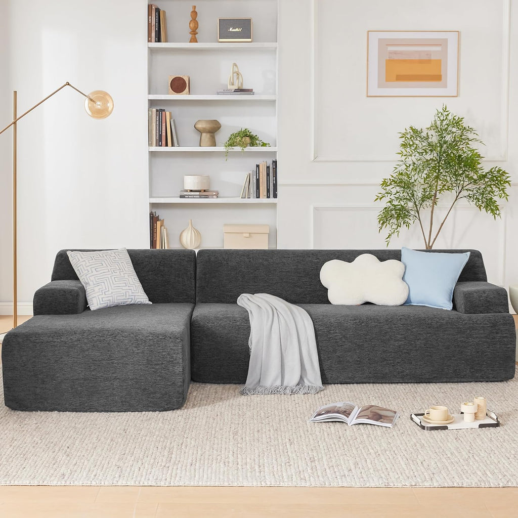 Weture 107' Modular Sectional Cloud Couch, Boneless couches Sponge sectionals for Living Room, High Density Sponges Sofa, Modular L-Shape with Chaise, Darkgrey