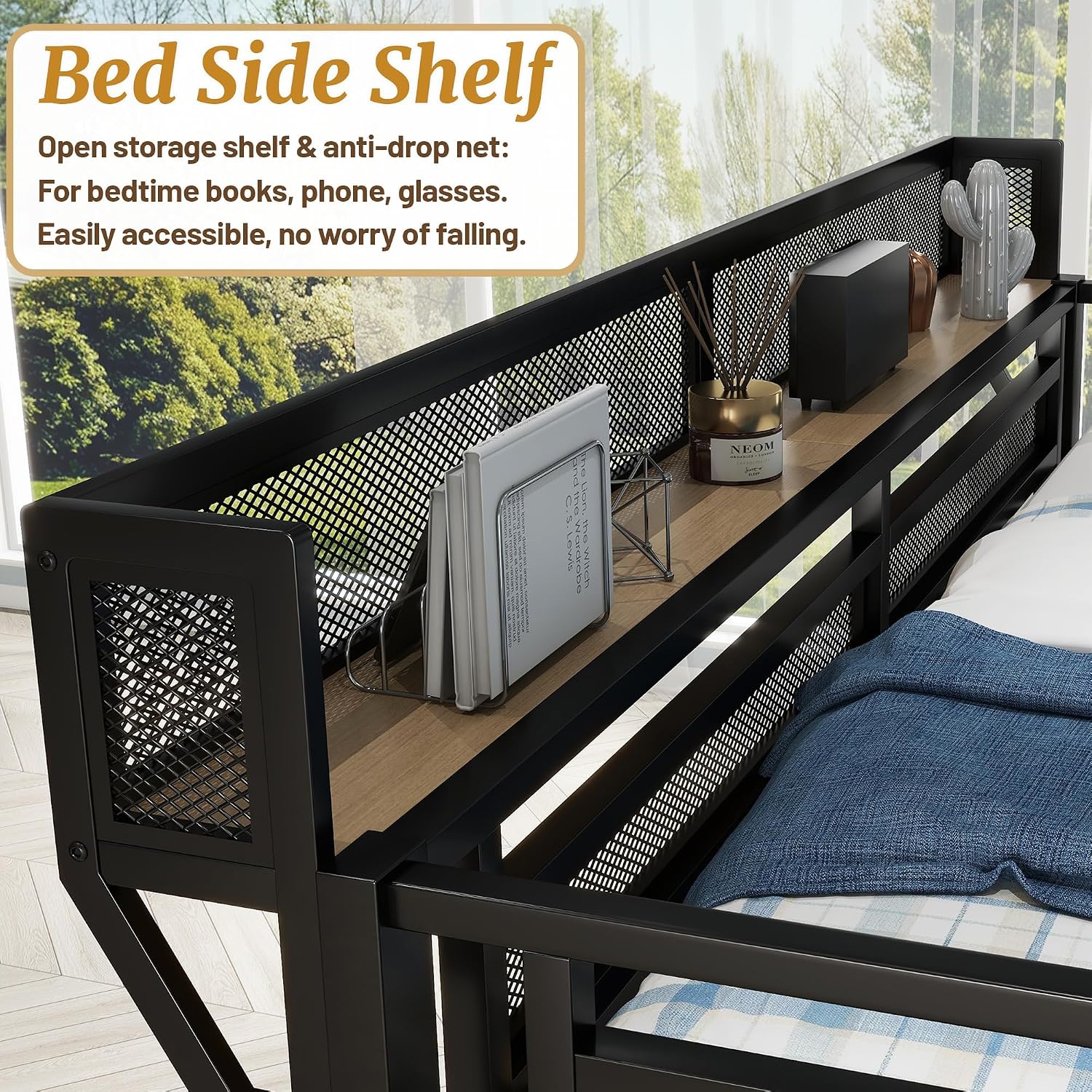 Full Size Loft Bed with Stairs & Desk, Metal High Gaming Loft Bed Full Frame with Storage Shelves, RGB Light & Charging Station, Heavy-Duty Beds with Closet for Adults,Teens, Kids, Black