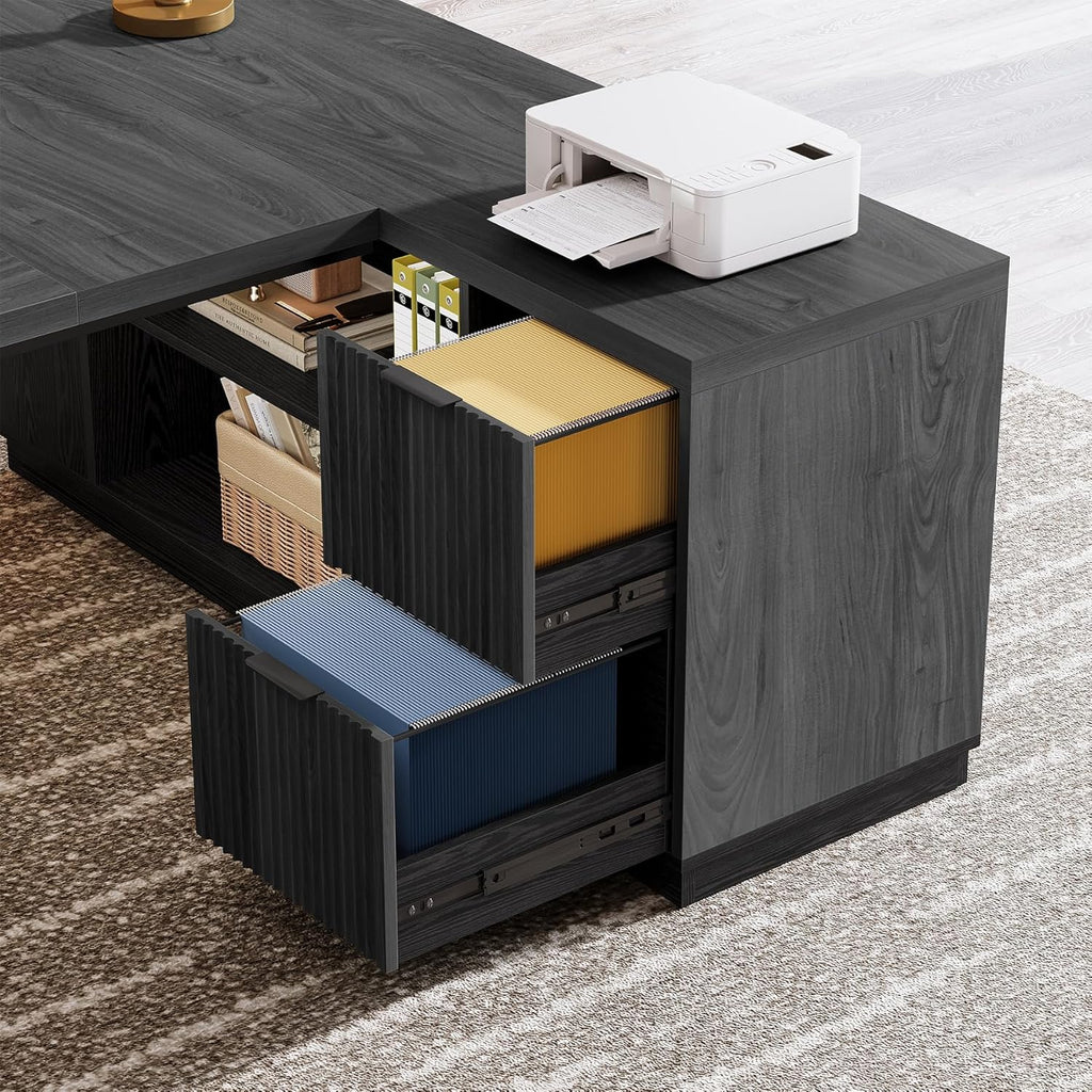 Tribesigns 78' L Shaped Desk with Drawers, Lage Office Desk with Storage Shelves, Modern Corner Computer Desk for Home Office (Gray and Black)