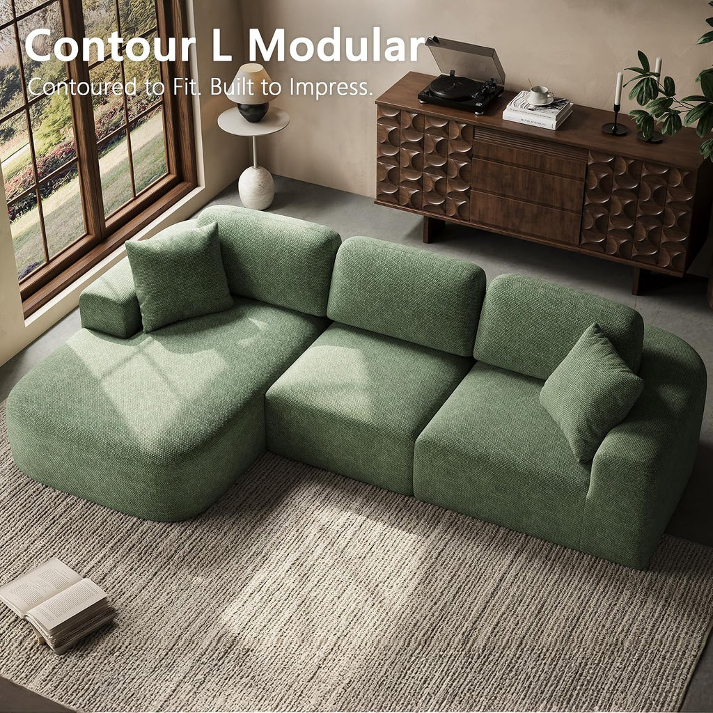 Dowinx 107'' Modular Sectional Sofa Couch with Chaise, No Assembly Required, Modern Woven-Textured Upholstery, Convertible L-Shaped Design for Living Room – Forest Green