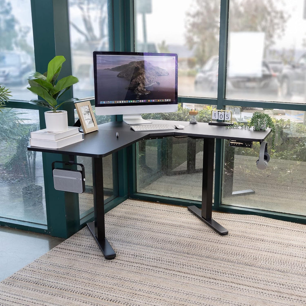 Mount-It! Electric L-Shaped Standing Desk, Dual Motor Height Adjustable Corner Sit-Stand Workstation for Small Spaces, Digital LED Control Panel with 3 Memory Presets, 176 lb Capacity, Black