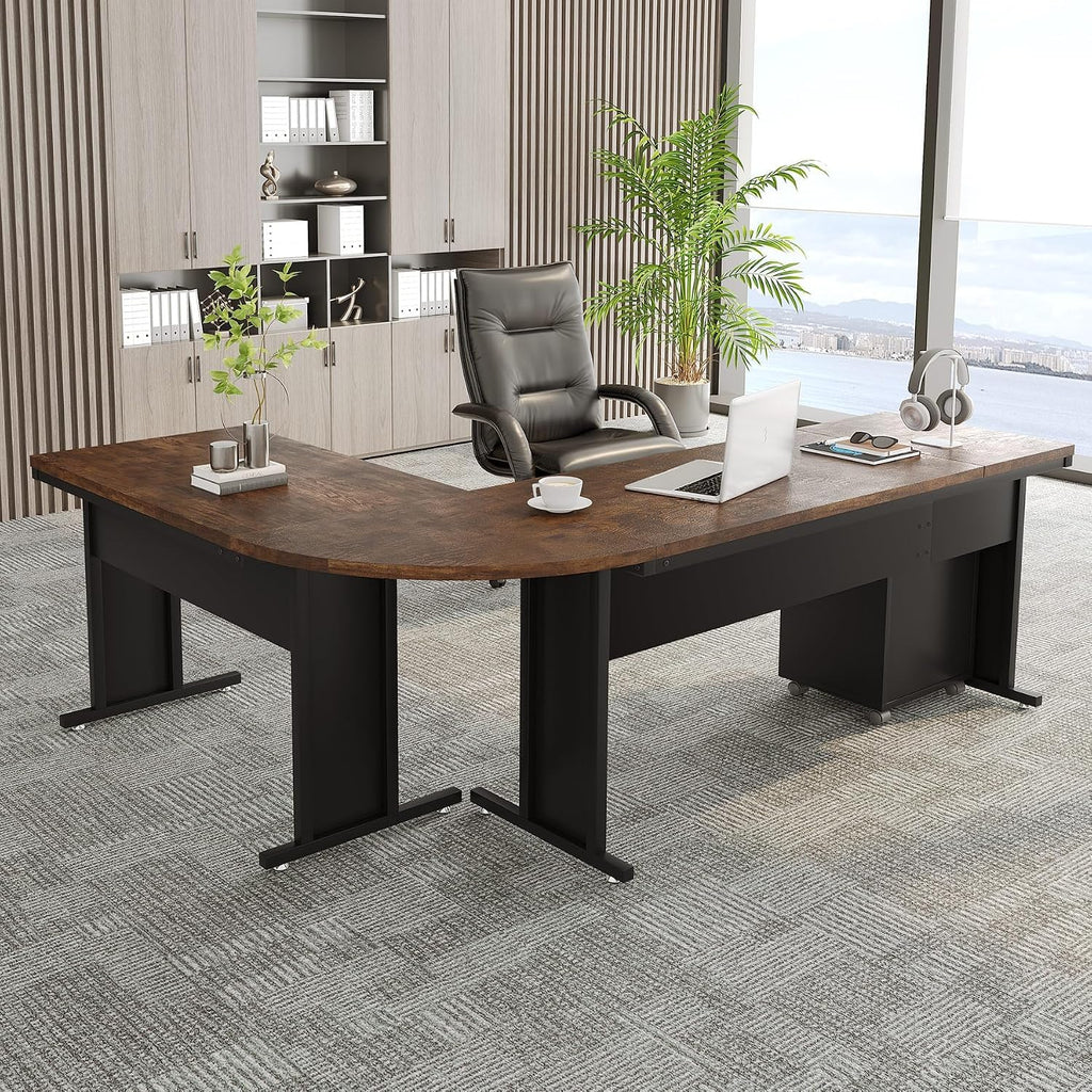 Tribesigns 83' L-Shaped Executive Desk, Large Office Desk with Drawers, Industrial Corner Computer Table with Rolling File Cabinet, Business Workstation for Home Office (Brown, 83 Inches)