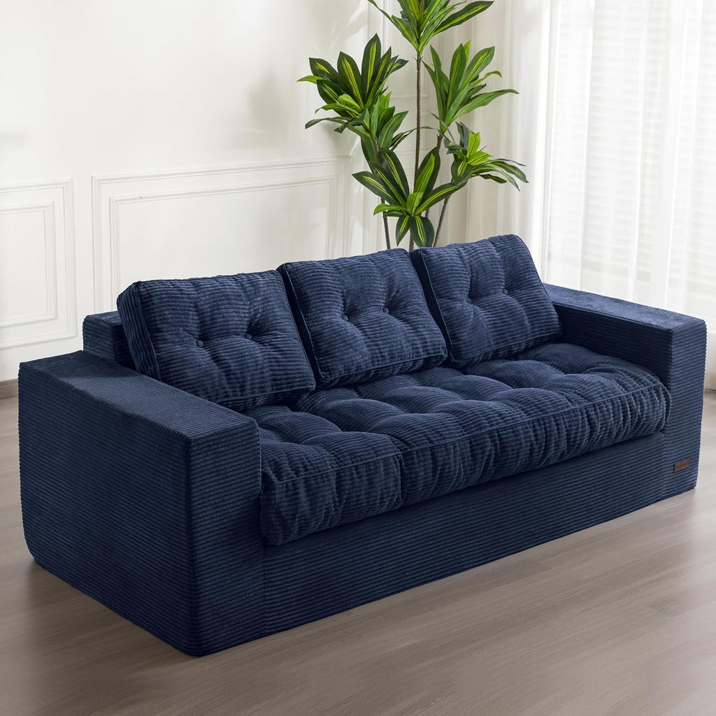 MAXYOYO 3 Seater Couch for Living Room, Boneless Couch with Tufted Cushion & Backrest, Upholstered Floor Sofa, Sofa in A Box, Navy