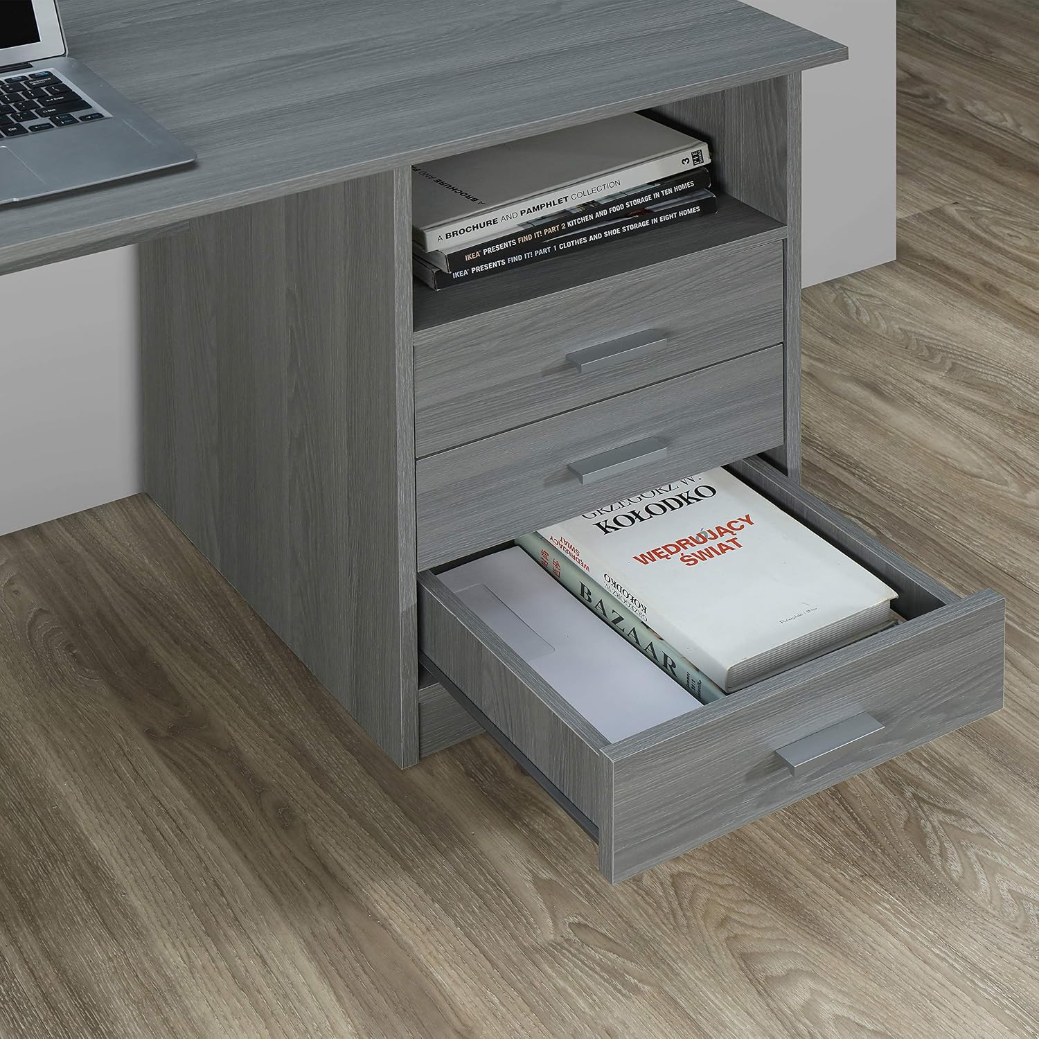 Techni Mobili 51' Classic Computer Desk with Drawers, 3-Drawer Home Office Desk with Storage (Light Grey)