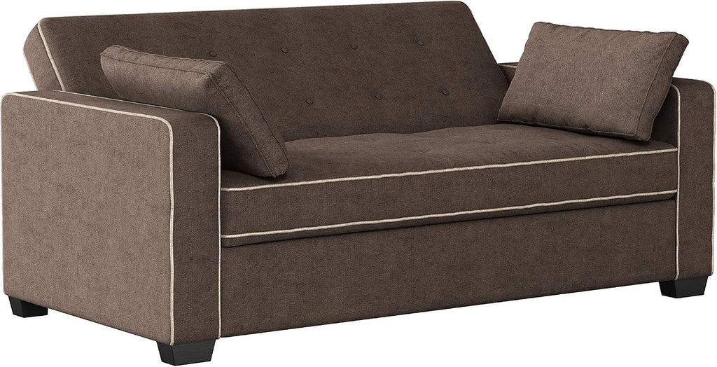 Serta Ainsley 72.6' Convertible Sleeper Sofa, Queen Size, Dreamcoil Comfort, Soft Woven Fabric, Java