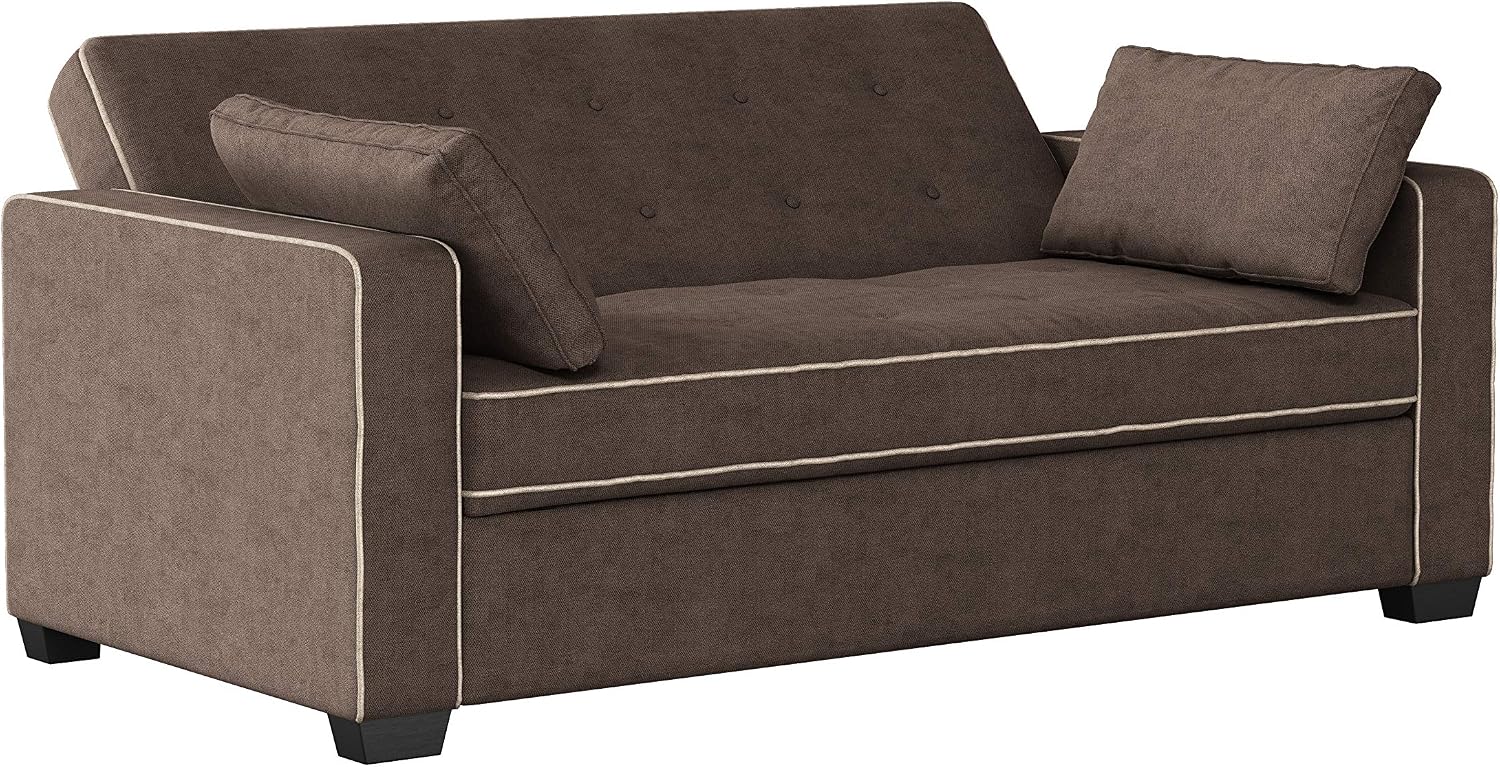 Serta Ainsley 72.6' Convertible Sleeper Sofa, Queen Size, Dreamcoil Comfort, Soft Woven Fabric, Java