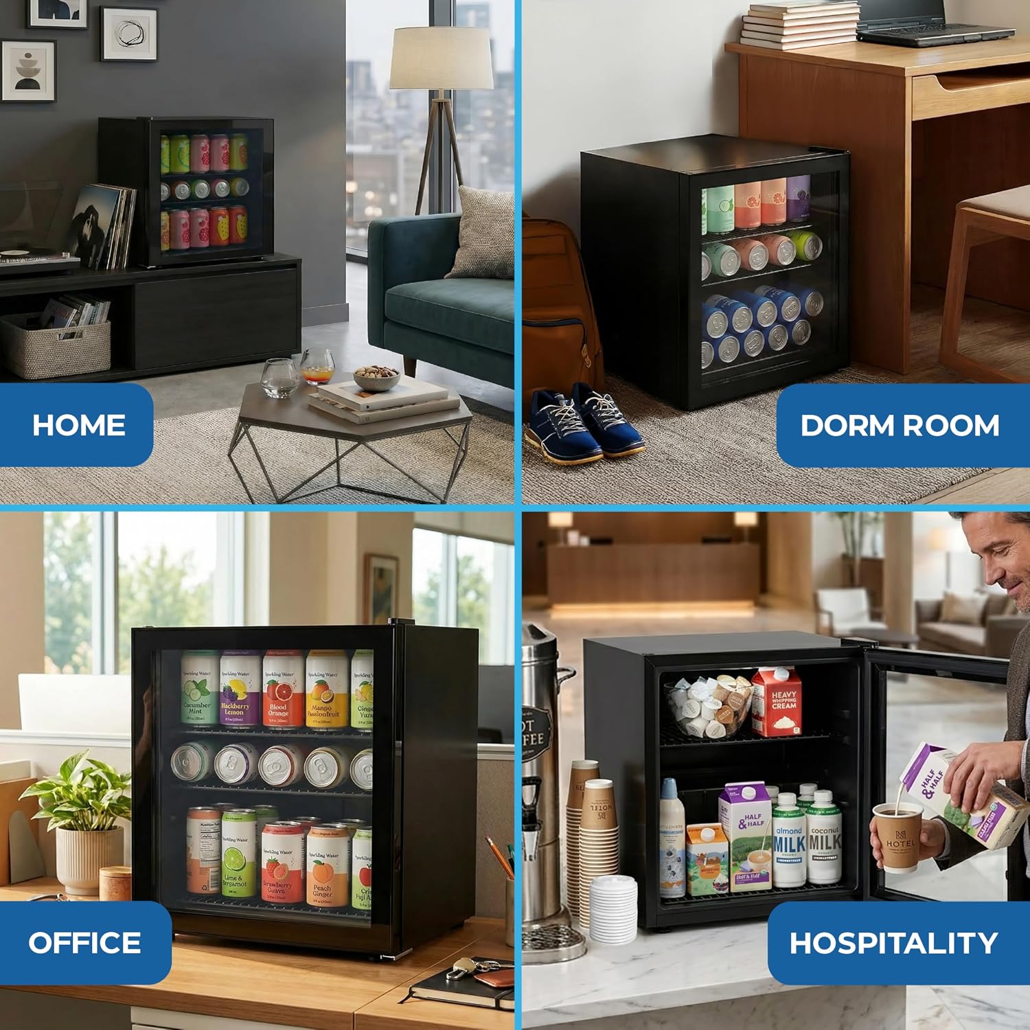 Avanti 60-Can Beverage Center Refrigerator with Glass Door, Adjustable Shelves, Full Range Temperature Control 32°F–50°F, Black
