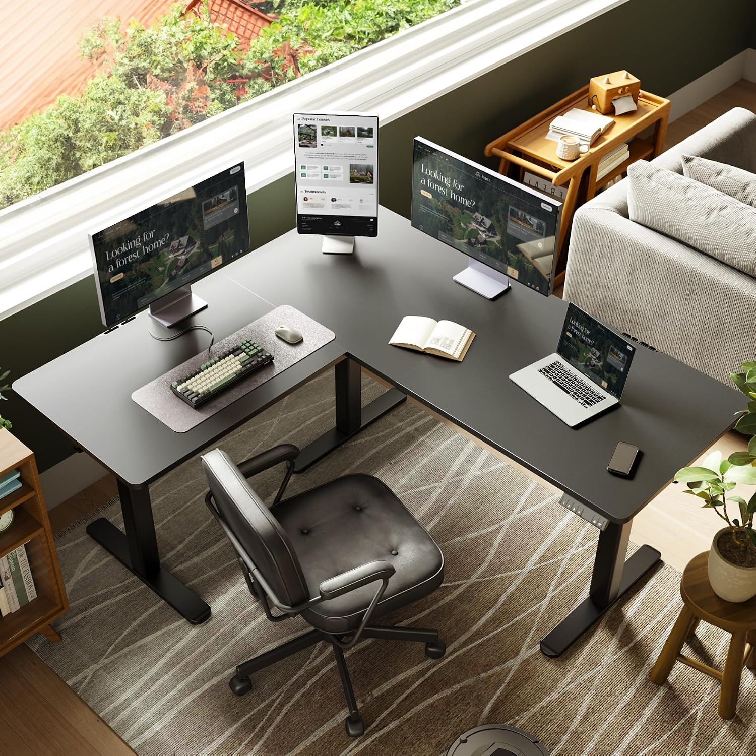 YDN L Shaped Standing Desk, Electric Standing Desks L Shape Adjustable Height Dual Motor, 63 x 55 Inch Corner Standing Desks with Splice Board for Home Office, Large Standing Desk, Black