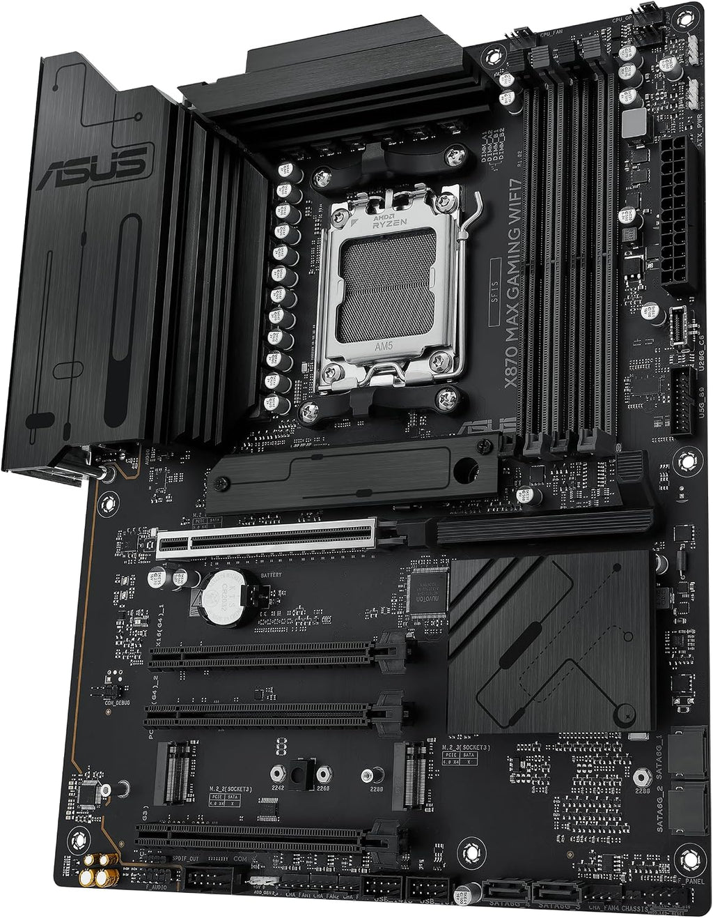 ASUS X870 MAX Gaming WIFI7 AMD AM5 ATX Motherboard, 12+2+1 80A DrMOS, DDR5, PCIe 5.0 x16 Q-Release, 3X M.2, Wi-Fi 7 Q-Antenna, 2.5Gb LAN, USB4® Type-C®, USB-C® 20Gbps, BIOS Flashback™, Aura Sync