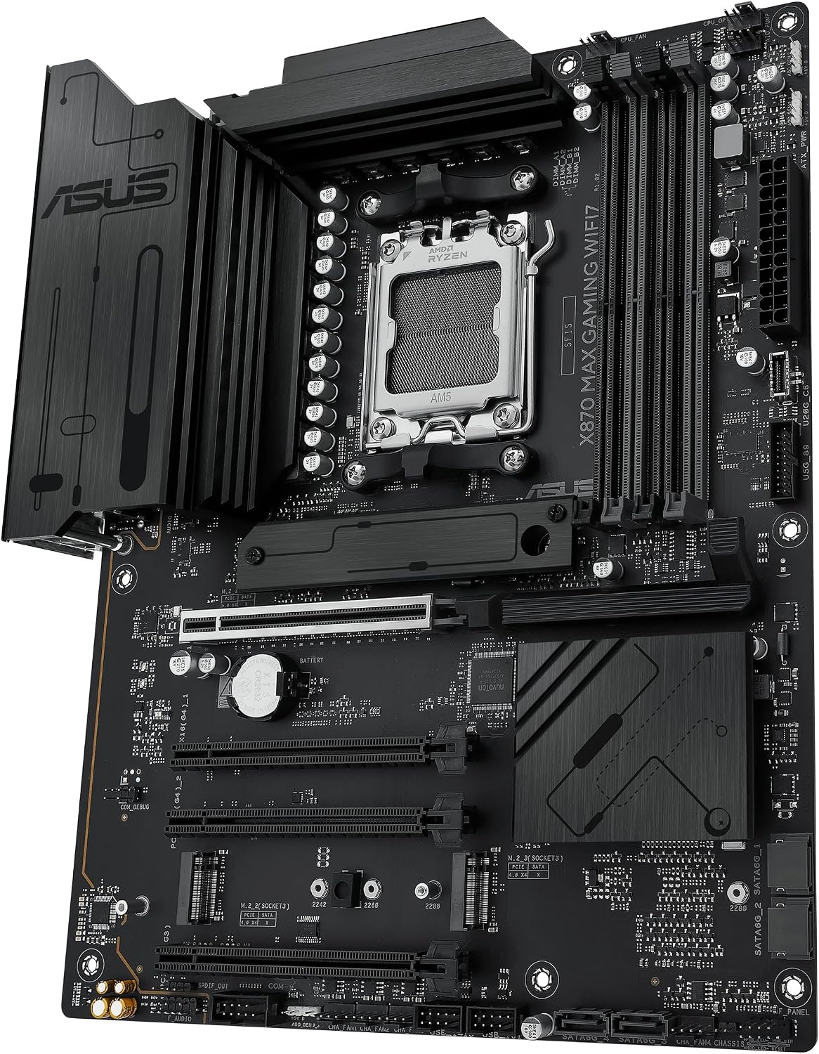 ASUS X870 MAX Gaming WIFI7 AMD AM5 ATX Motherboard, 12+2+1 80A DrMOS, DDR5, PCIe 5.0 x16 Q-Release, 3X M.2, Wi-Fi 7 Q-Antenna, 2.5Gb LAN, USB4® Type-C®, USB-C® 20Gbps, BIOS Flashback™, Aura Sync