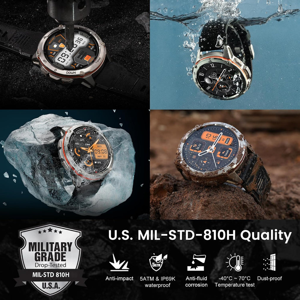 AMAZTIM GPS Smart Watch for Men, 6 Satellite Positioning, Compass, Stainless Steel Body, 50M Waterproof, 470mAh Extra-Large Battery, Answer/Make Call, 1.43' AMOLED Screen, Compatible for Android iOS