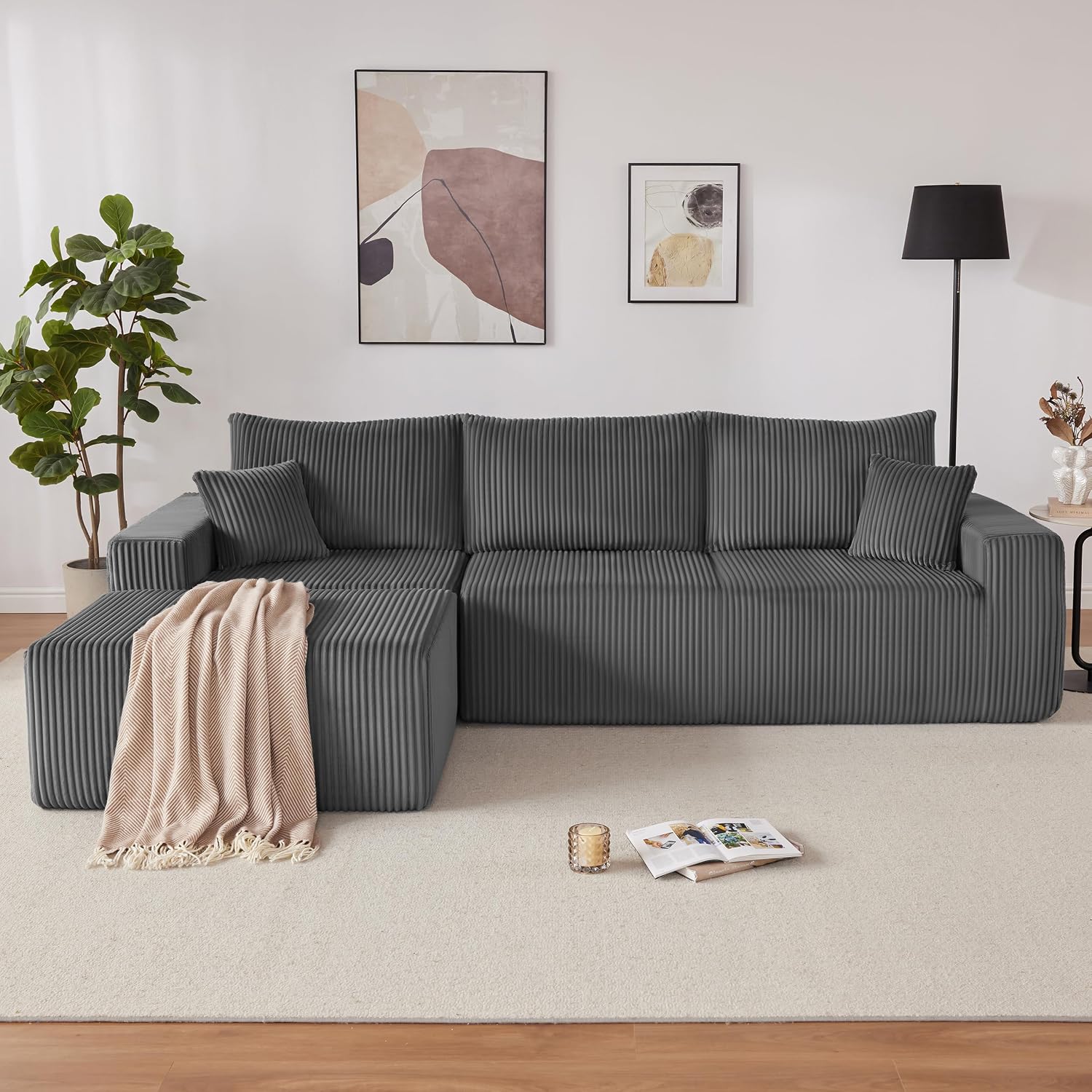 Weture 107' Modular Sectional Sofa, L-Shaped Boneless Couch with Deep Seat, Cozy Cloud Couch Sectional with Convertible Ottoman, Modern Sectional Couches for Living Room, No Assembly, Darkgray