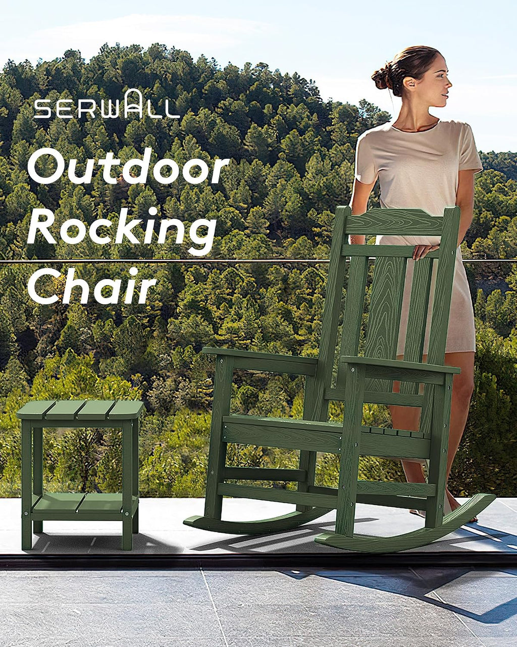 SERWALL Oversized Rocking Chair Set of 4 Outdoor, HDPE Outdoor Rocking Chair Set of 4, Avocado