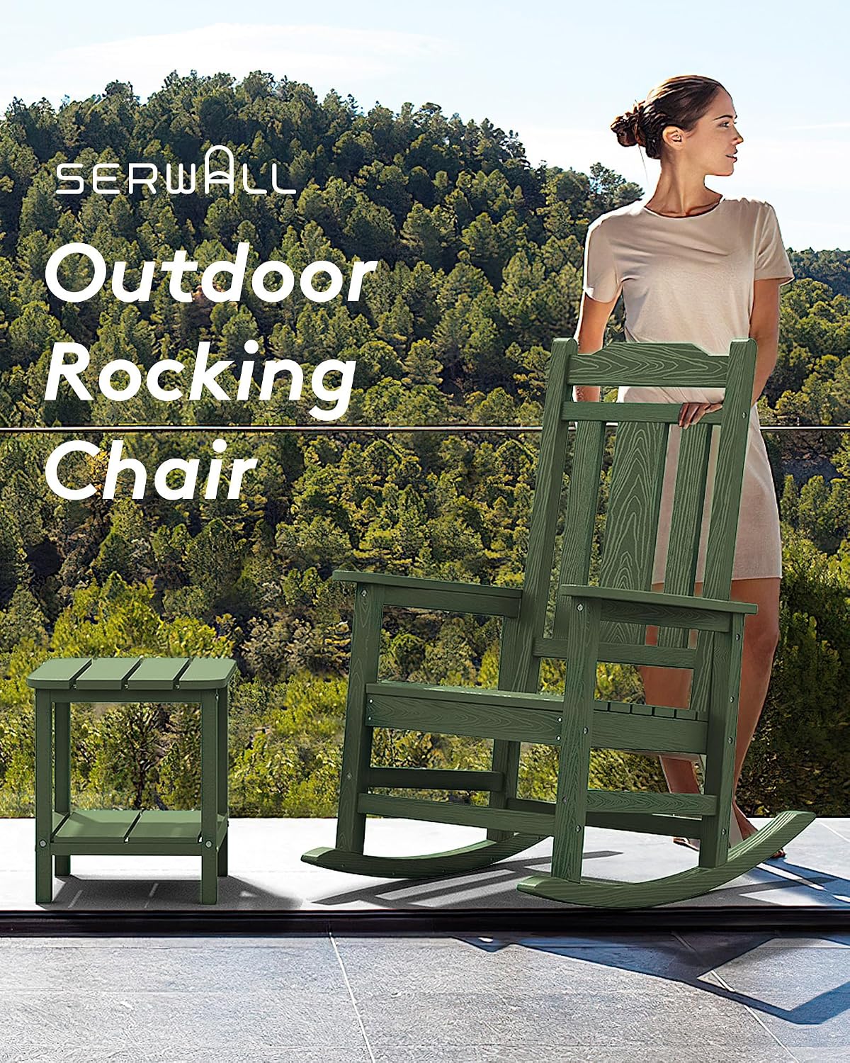 SERWALL Oversized Rocking Chair Outdoor, HDPE Outdoor Rocking Chair, Avocado