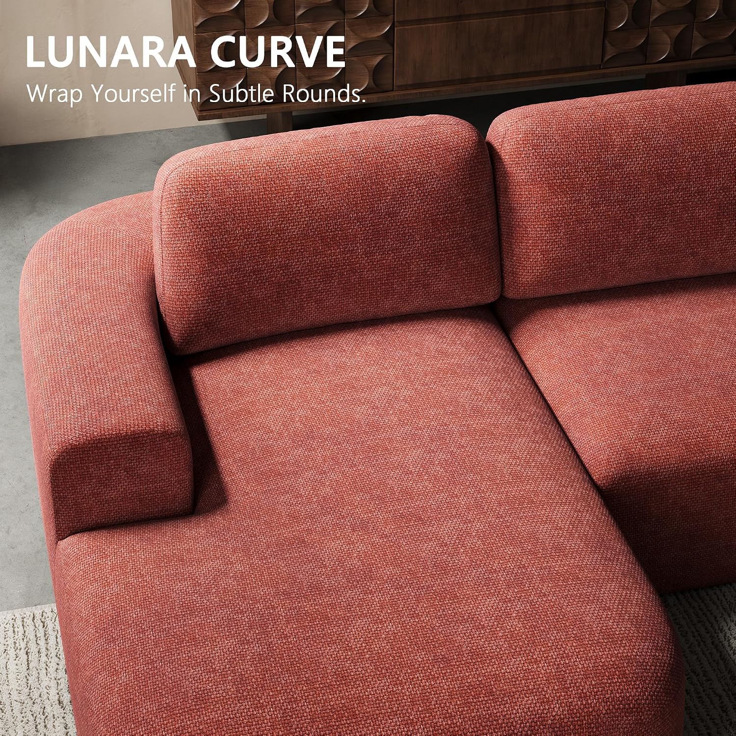 Dowinx 107'' Modular Sectional Sofa Couch with Chaise, No Assembly Required, Modern Woven-Textured Upholstery, Convertible L-Shaped Design for Living Room – Rust Brown
