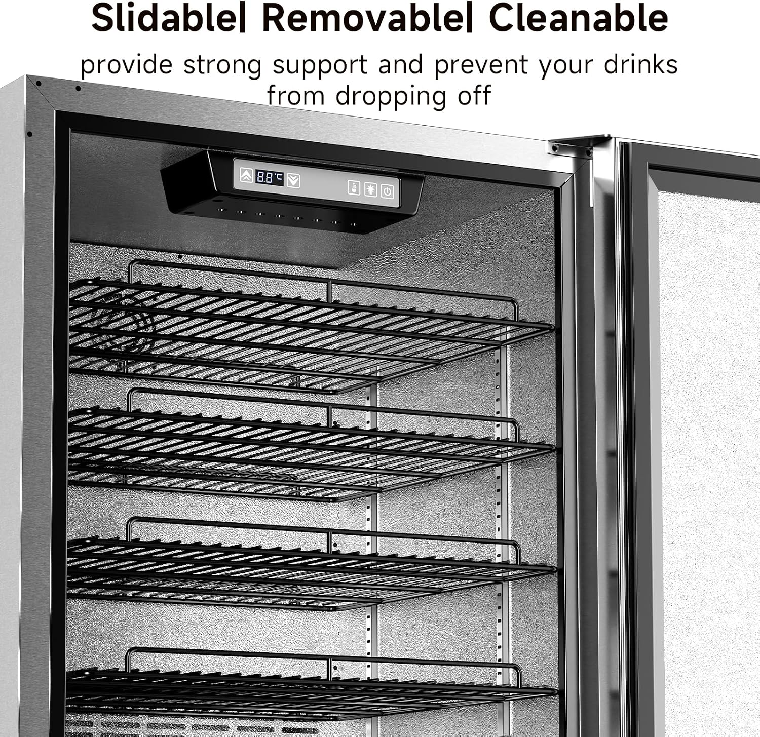 24 Inch Indoor Outdoor Beverage Refrigerator, Stainless Steel Beverage Cooler, Under Counter Built-in or Freestanding Fridge for Patio, Home Bar & Commercial Use, Holds 195 Cans, 34-46℉